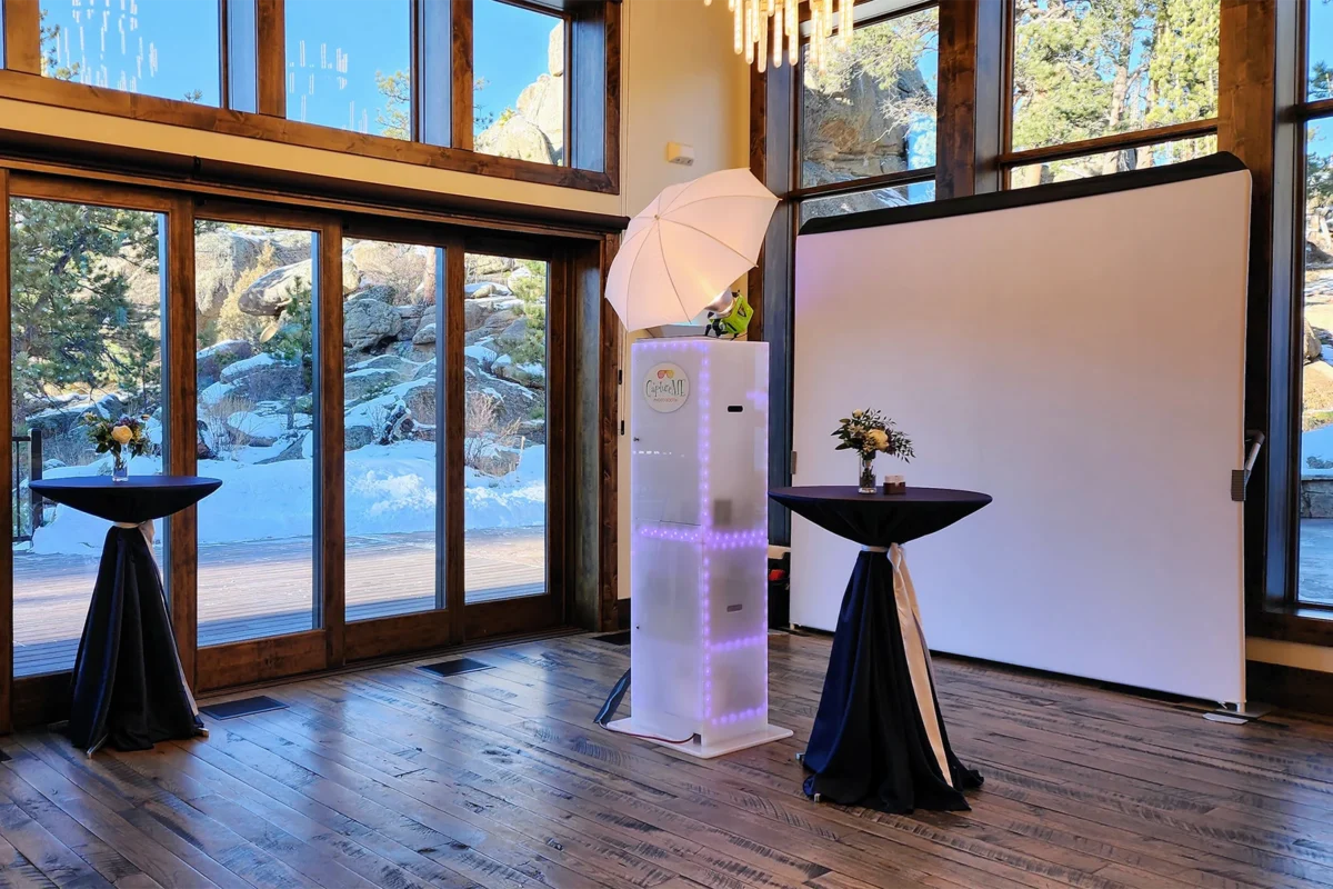 Black and white Glam Booth rental for Colorado weddings, corporate galas, and formal events