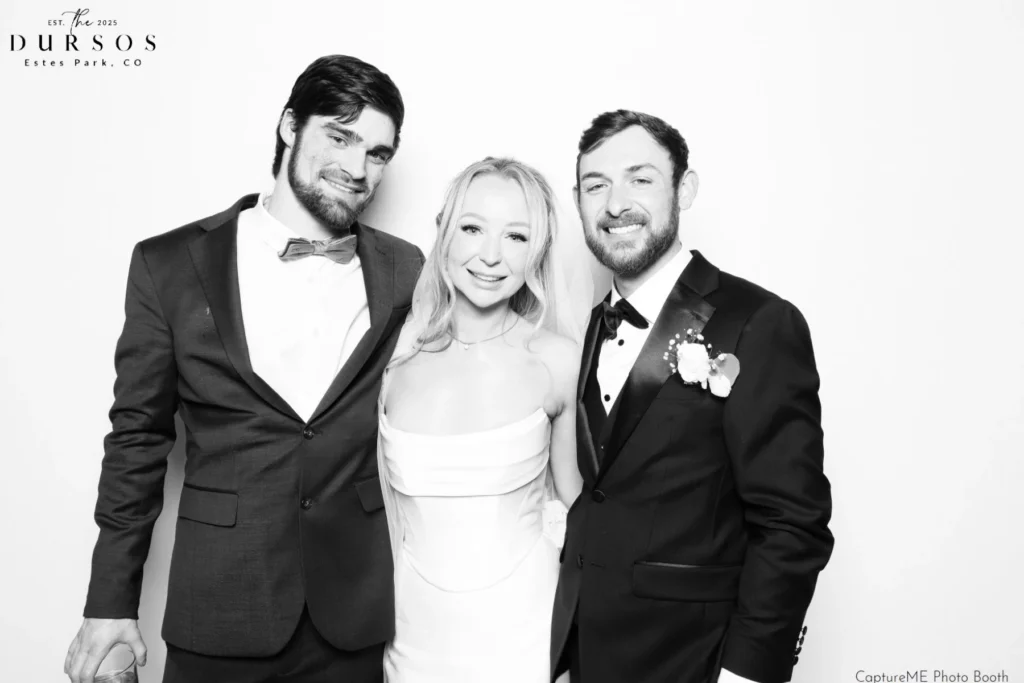 Bride and Groom posing in photo booth for a wedding in Estes Park, CO.