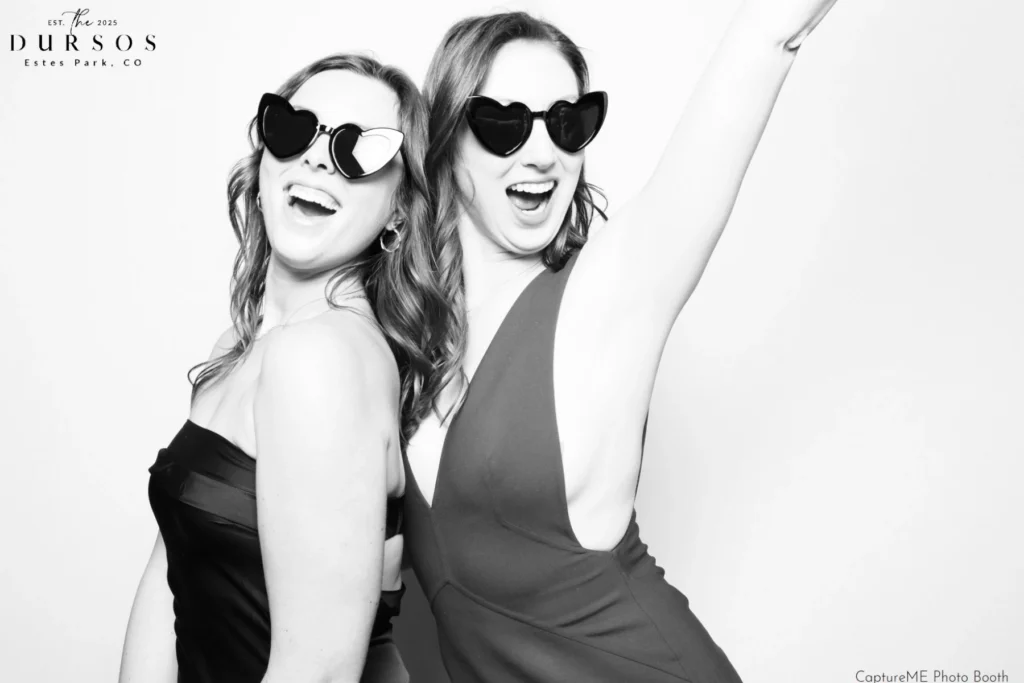 High-End black and white glam booth for a wedding in Estes Park, CO.