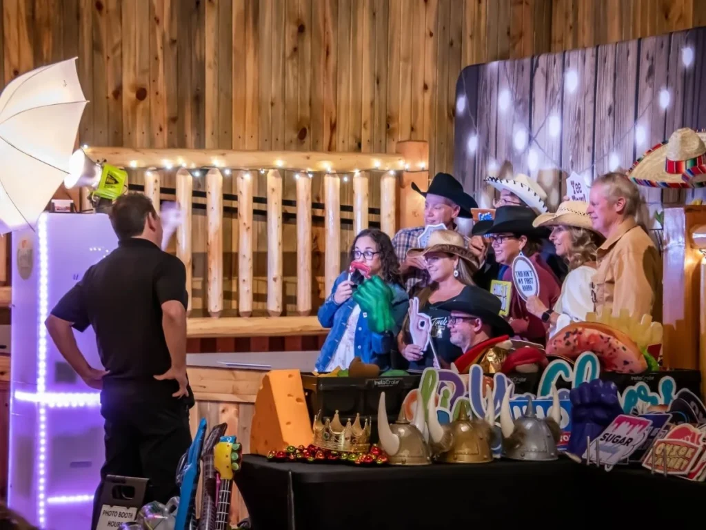 Photo booth rental setup with backdrop and props in Northern Colorado