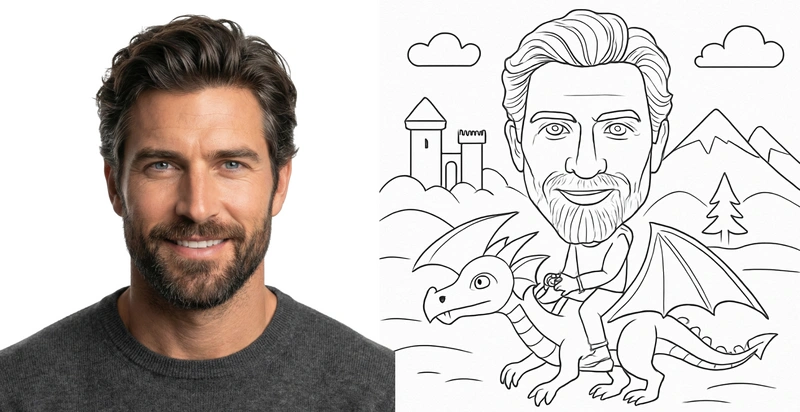 AI-prompted background added to a robot-drawn portrait for a themed event